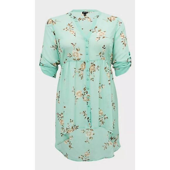 Torrid Lexie Floral Sheer Chiffon Babydoll Tunic Top Mint Green Plus Size 3X - Picture 10 of 12